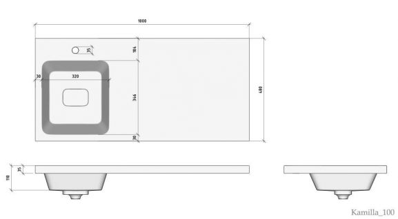 Полувстраиваемая раковина Madera Kamilla 100*48 L для установки над стиральной машиной