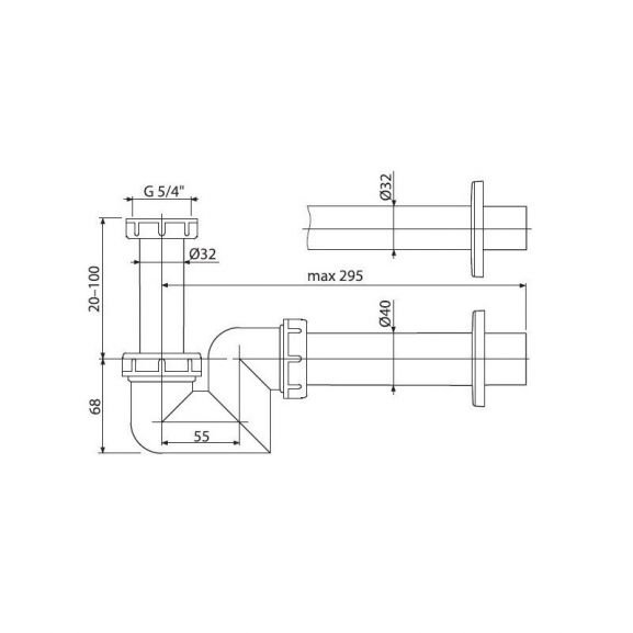 Сифон для раковины и биде AlcaPlast A45F-DN40 Ø32/40