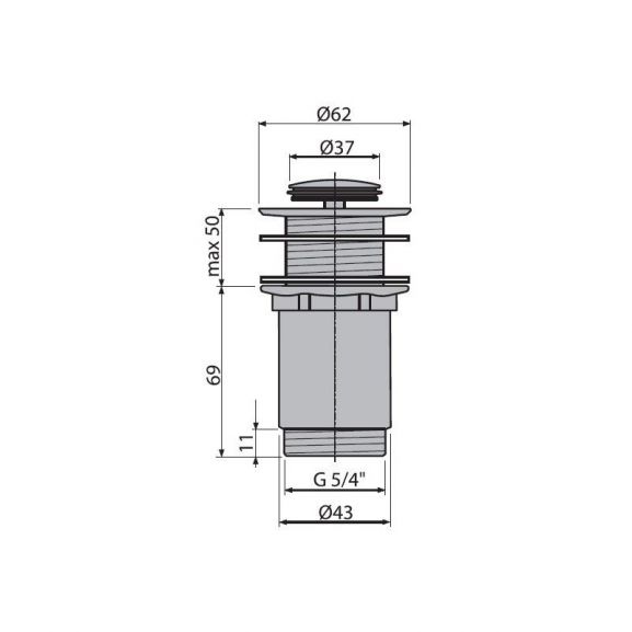 Донный клапан для раковины AlcaPlast A394 click/clack 5/4" цельнометаллический без перелива, с малой заглушкой для пластиковых и стеклянных раковин