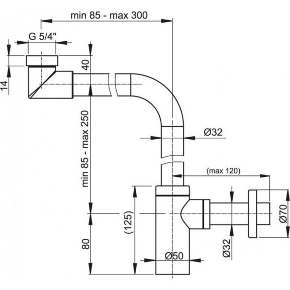 Сифон для раковины AlcaPlast A403 Ø32 DESIGN цельнометаллический, экономящий пространство