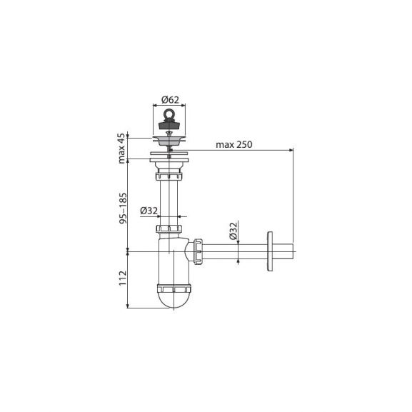 Сифон для раковины Alcaplast A411 Ø32 с нержавеющей peшeткой Ø63