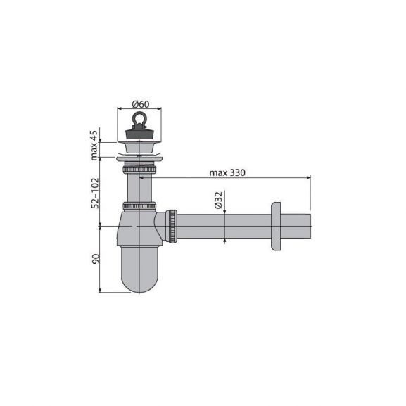 Сифон для раковины AlcaPlast A437 Ø32 со сливным клапаном 5/4" цельнометаллический