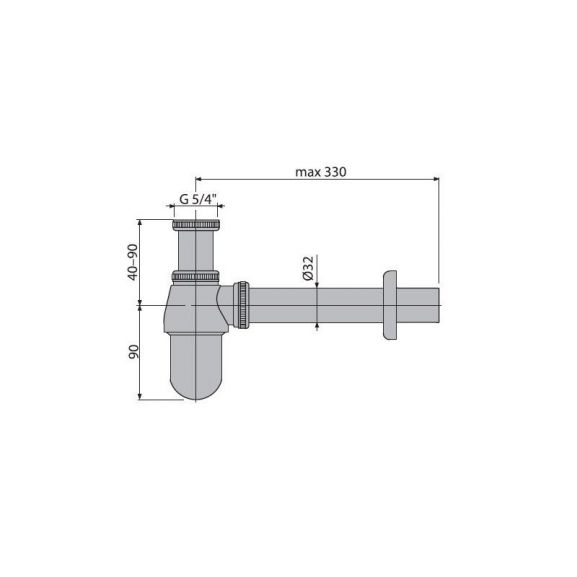 Сифон для раковины AlcaPlast A431 Ø32 цельнометаллический, с накидной гайкой 5/4"