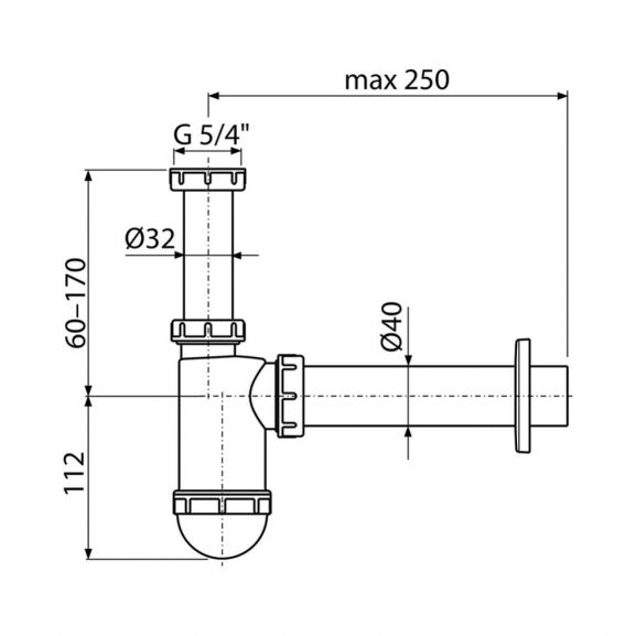 Сифон для раковины AlcaPlast A43 Ø40/32 с накидной гайкой 5/4"