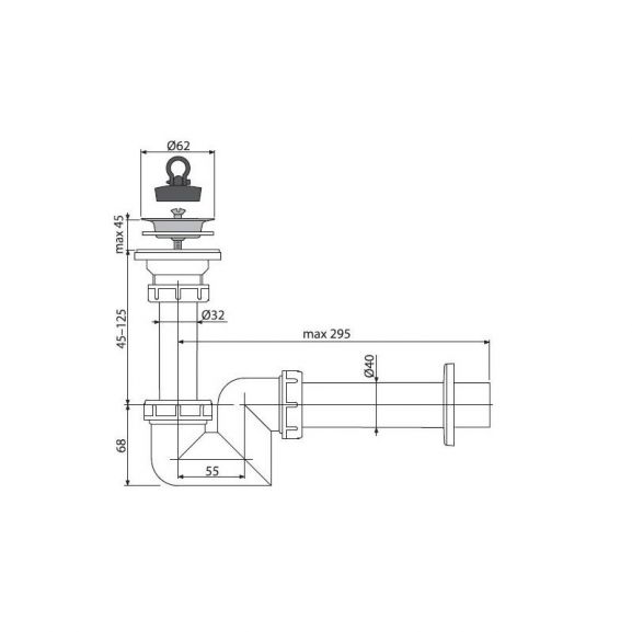 Сифон для раковины AlcaPlast A412-DN40 S"-образной формы Ø40 с нержавеющей решеткой Ø63