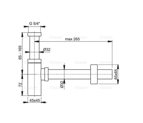 Сифон для раковины AlcaPlast A401 Ø32 DESIGN цельнометаллический, квадратный