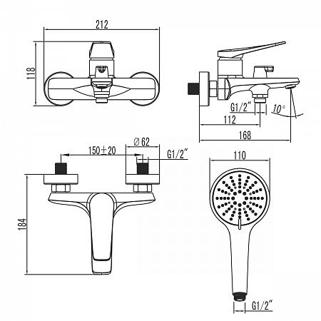 Смеситель Lemark Bronx LM3714GM для ванны и душа