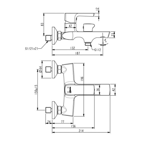 Смеситель Lemark Ursus LM7214BL для ванны и душа