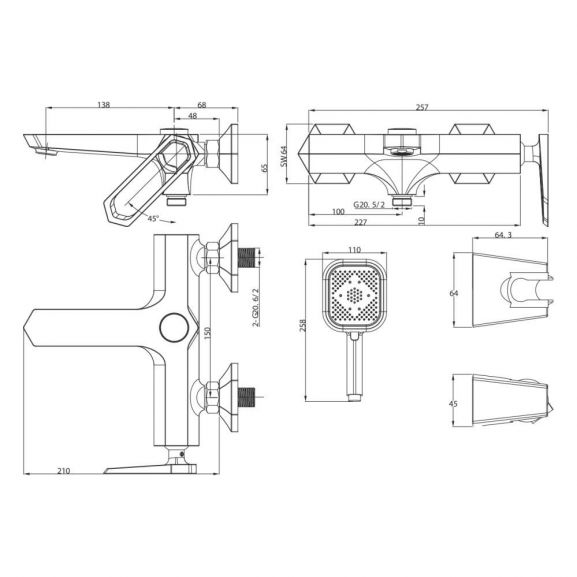 Смеситель Lemark Prizma LM3914C для ванны и душа