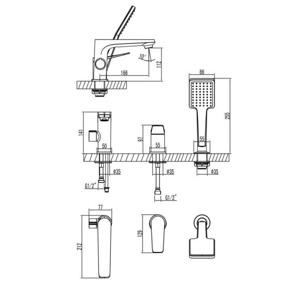 Смеситель на борт ванны Lemark Bronx LM3745BL на 3 отверстия