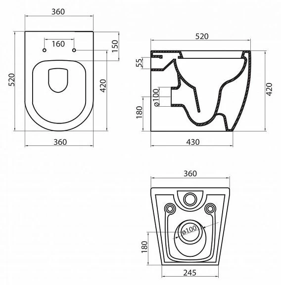 Приставной унитаз BelBagno Marino BB105CBR 36*52 безободковый с крышкой-сиденьем микролифт BB870SC_1