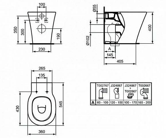 Приставной унитаз Ideal Standard Connect Air Aquablade 36*54,5 безободковый с крышкой-сиденьем микролифт Slim_1