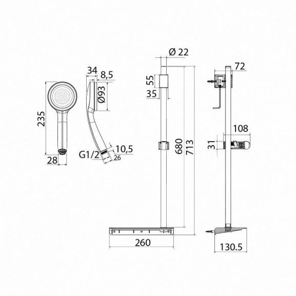 Душевая стойка Iddis SpaHome SPA1F68i16 с полочкой