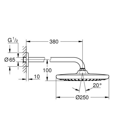 Верхний душ Grohe Tempesta 26668000 с кронштейном