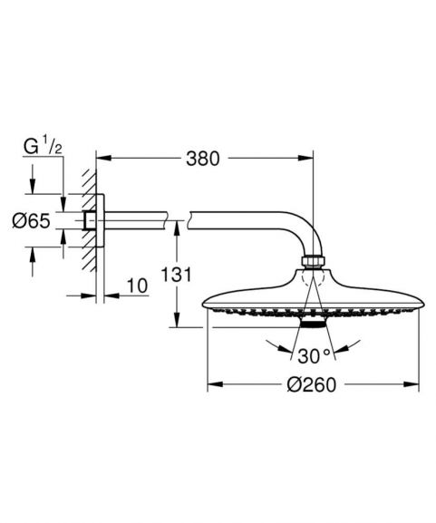 Верхний душ с кронштейном Grohe Euphoria 26459000 260 с ограничением расхода воды