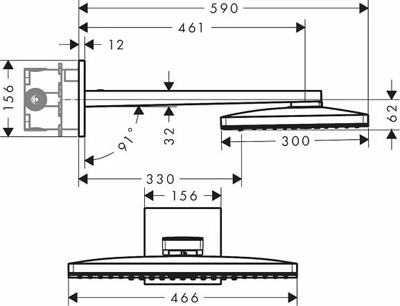 Верхний душ Hansgrohe Rainmaker Select 24005600 настенный 2 режима хром/черный скрытый монтаж_1