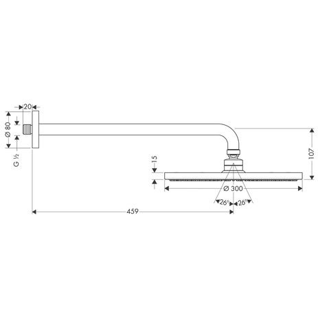 Верхний душ с кронштейном Hansgrohe Raindance S 300 45см