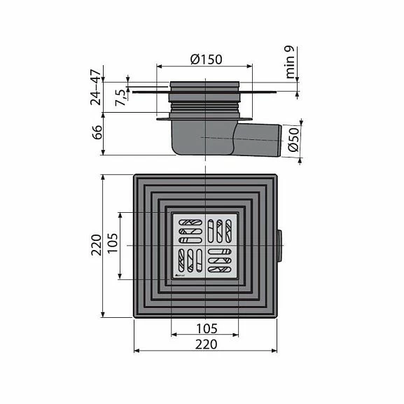 Душевой трап AlcaPlast APV26C с дизайн-решеткой_1