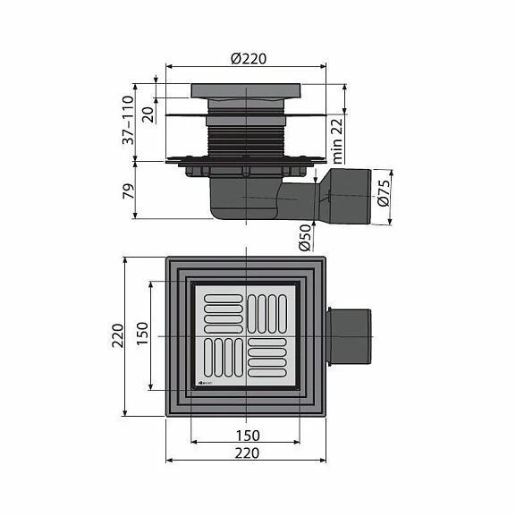 Душевой трап AlcaPlast APV3444 с дизайн-решеткой_1