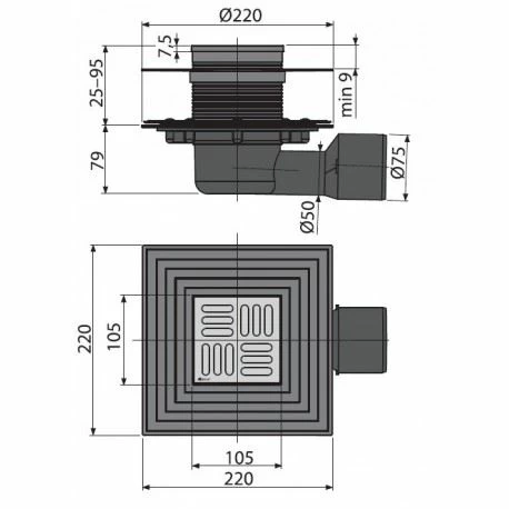 Душевой трап AlcaPlast APV3344 с дизайн-решеткой_1