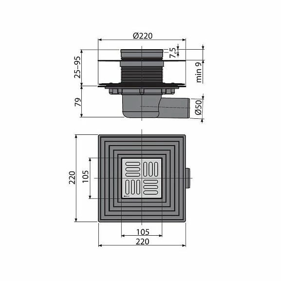 Душевой трап AlcaPlast APV1324 с дизайн-решеткой_1