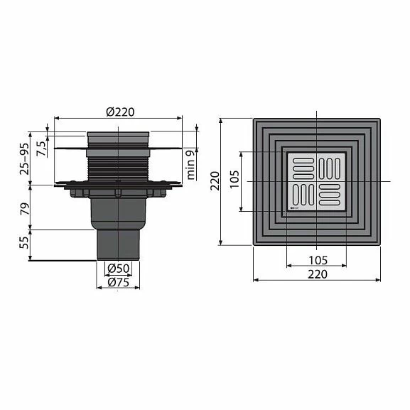 Душевой трап AlcaPlast APV4344 с дизайн-решеткой_1