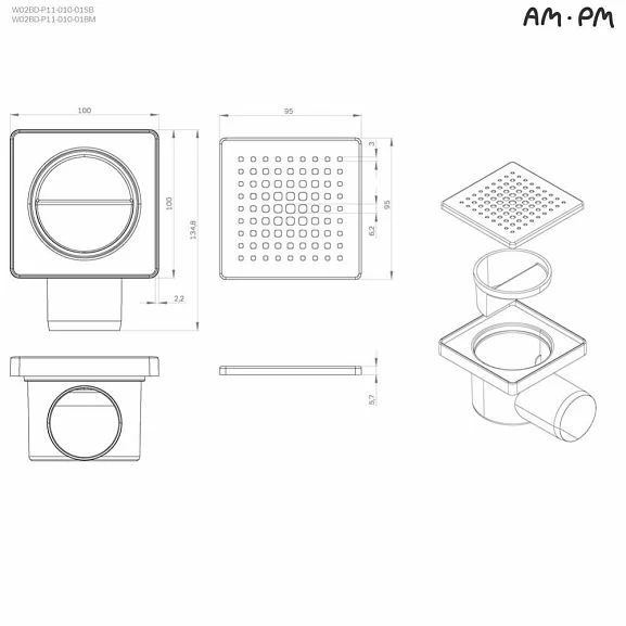 Душевой трап AM.PM PrimeFlow W02BD-P11-010-01SB Cut Gradient матовый хром_1