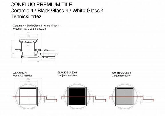 Душевой трап Pestan Confluo Standard White Glass 4 с белой дизайн-решеткой_1