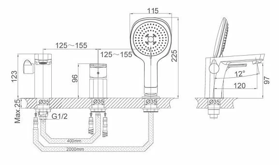 Смеситель на борт ванны D&K Berlin Technische DA1434915 на 3 отверстия_1