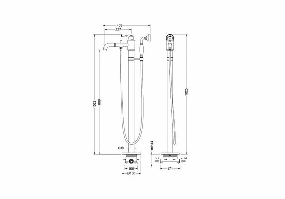 Напольный смеситель Aquatek Классик AQ1545CR для ванны (внешняя и скрытая часть)_1