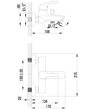 Смеситель Lemark plus STRIKE  для ванны с коротким изливом – LM1102C